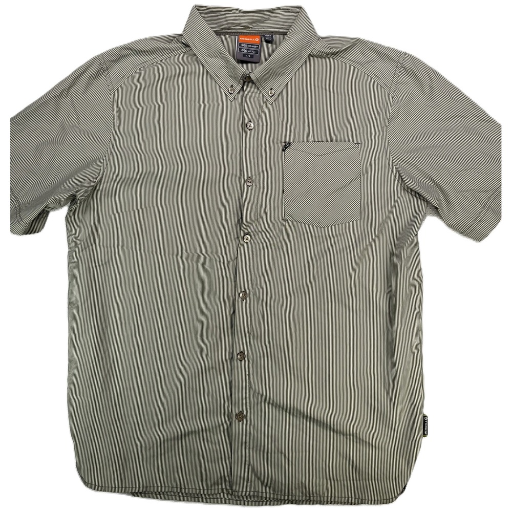 Merrell Mens Opti Wick UPF 20+ Short Sleeve Hiking Shirt Striped Large